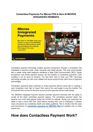 Contactless Payments For Micros POS Is Here At MICROS INTEGRATED PAYMENTS.ppt