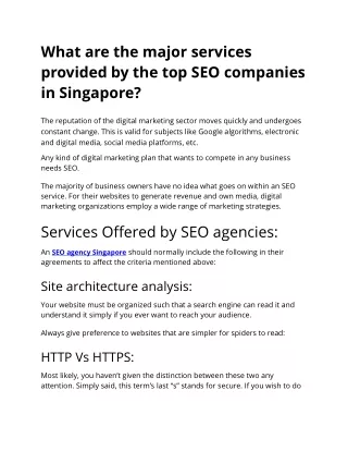 What are the major services provided by the top SEO companies in Singapore
