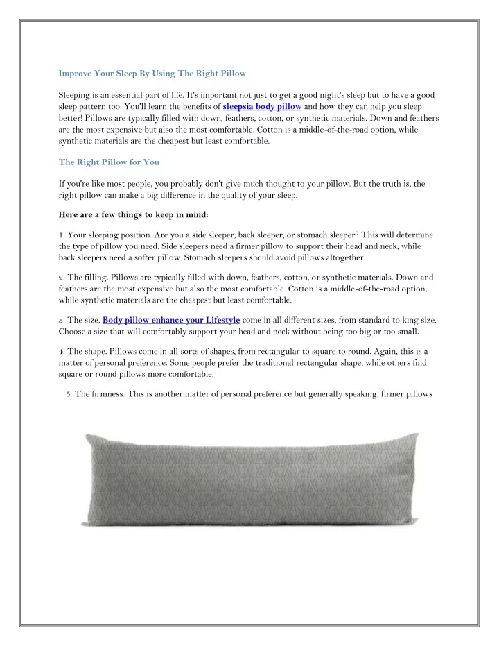 improve your sleep by using the right pillow