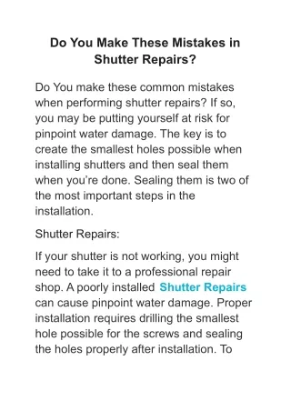 Do You Make These Mistakes in Shutter Repairs