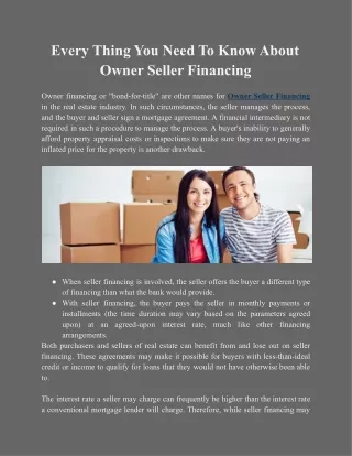Every Thing You Need To Know About Owner Seller Financing