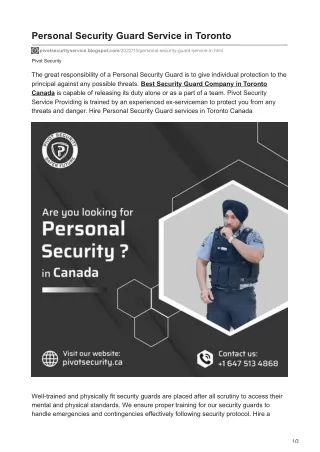 Personal Security Guard Service in Toronto