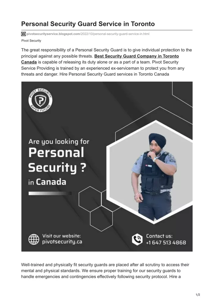personal security guard service in toronto