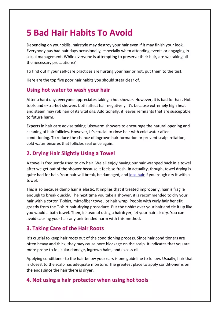 5 bad hair habits to avoid