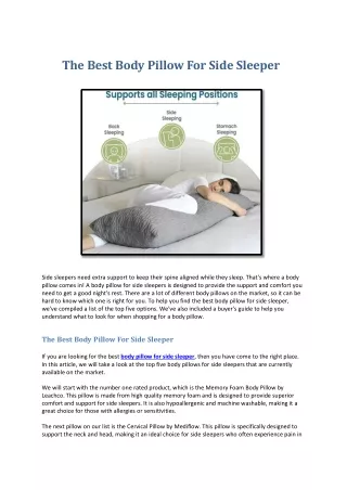 th e bes t bod y pillow f o r s i d e s leeper