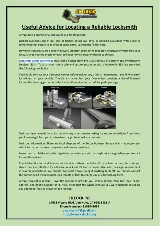 useful advice for locating a reliable locksmith