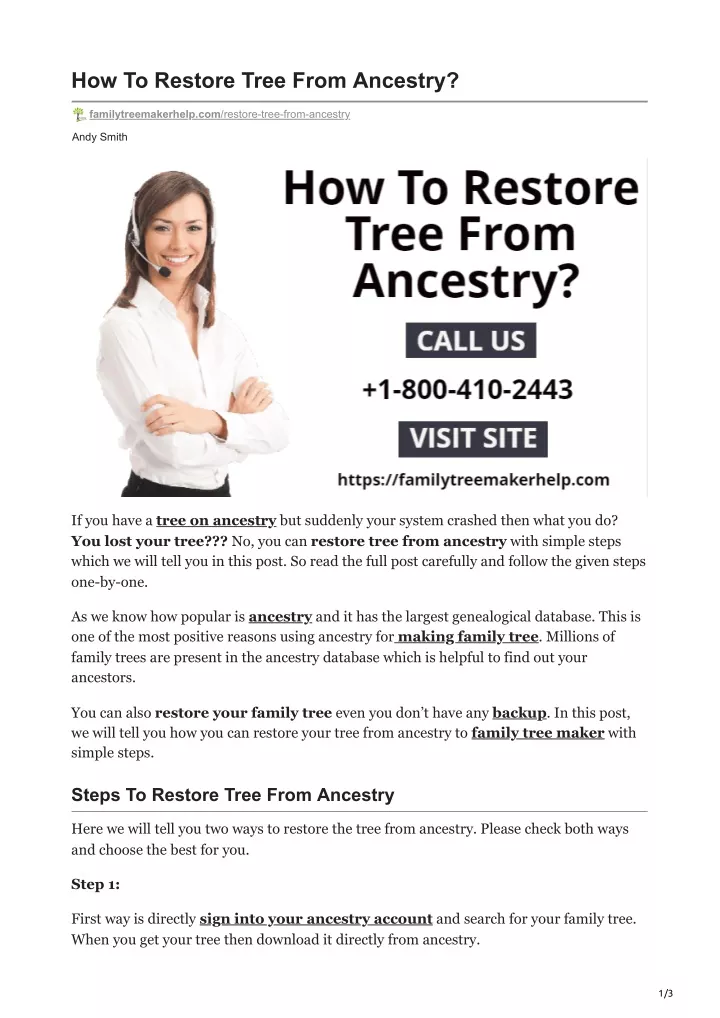 how to restore tree from ancestry