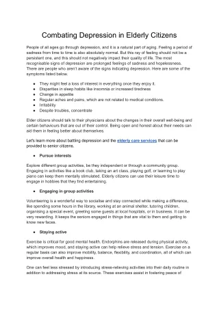 combating depression in elderly citizens