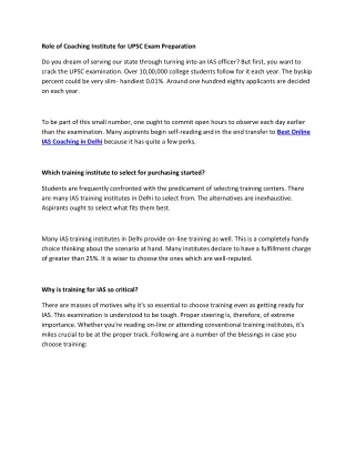 Role of Coaching Institute for UPSC Exam Preparation