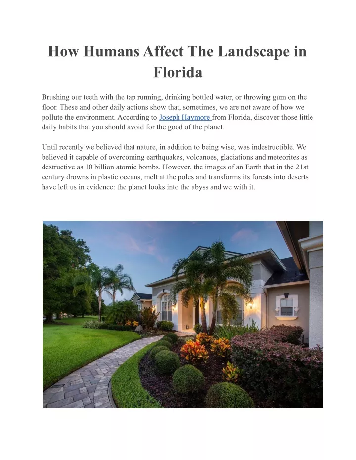 how humans affect the landscape in florida