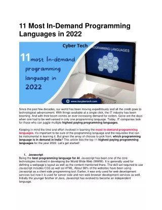 11 most in demand programming languages in 2022