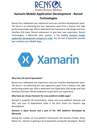 Xamarin Mobile Application Development - Rensol Technologies