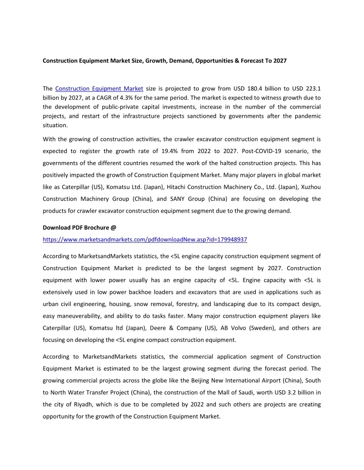 construction equipment market size growth demand