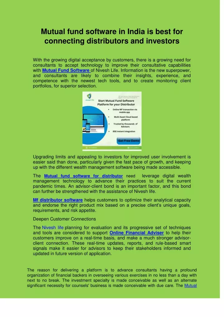 PPT - Mutual fund software in India is best for connecting distributors ...
