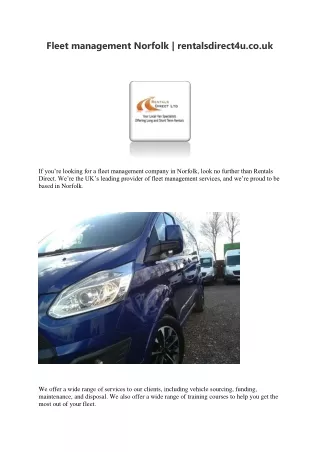 Fleet management Norfolk | rentalsdirect4u.co.uk