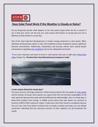Does Solar Panel Work if the Weather is Cloudy or Rainy?