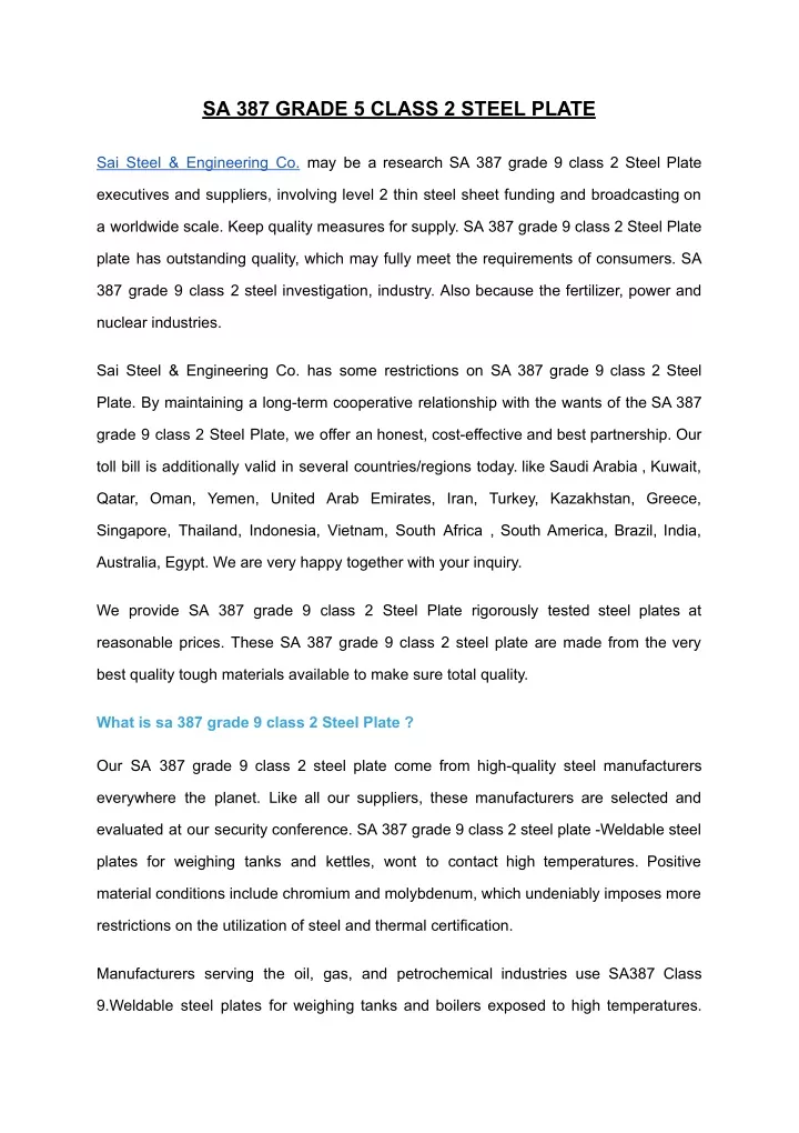 sa 387 grade 5 class 2 steel plate