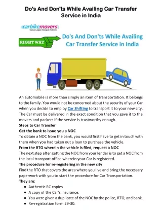 do s and don ts while availing car transfer