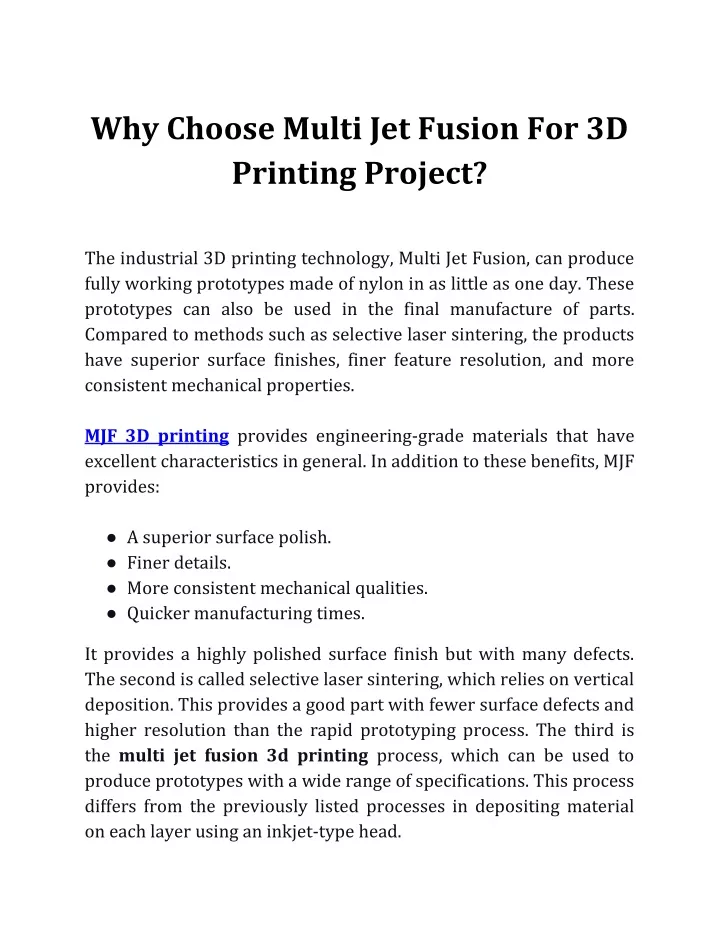 why choose multi jet fusion for 3d printing