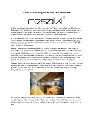 Office Interior designers in Pune - Resaiki Interiors