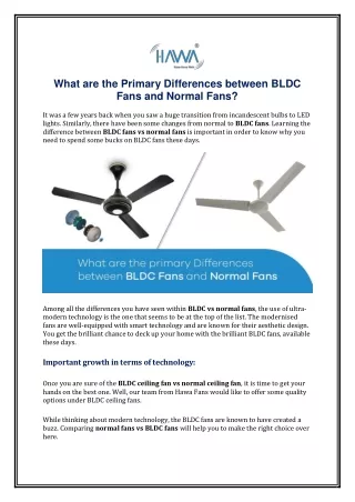 What are the Primary Differences between BLDC Fans and Normal Fans