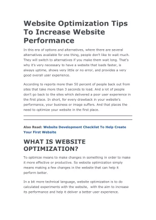 website optimization tips to increase website