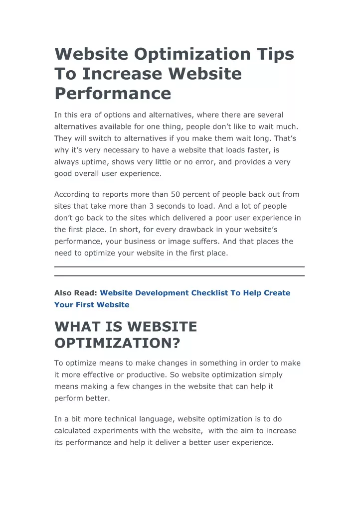 website optimization tips to increase website
