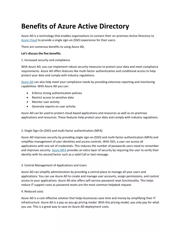 benefits of azure active directory