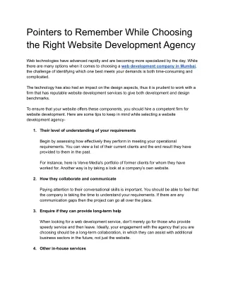 Pointers to Remember While Choosing the Right Website Development Agency