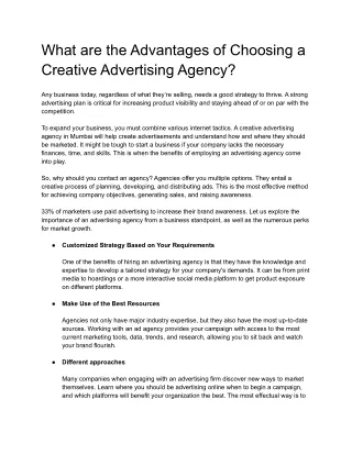 What are the Advantages of Choosing a Creative Advertising Agency_