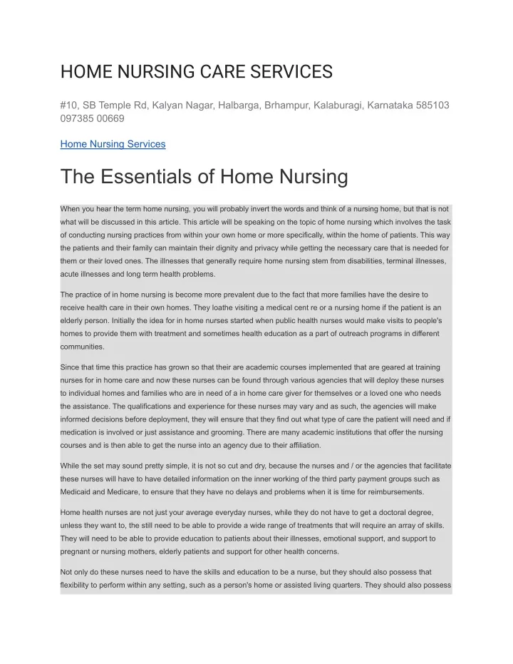 home nursing care services