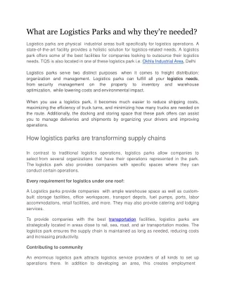what are logistics parks and why they re needed