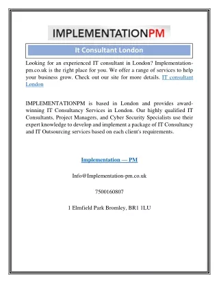 It Consultant London Implementation-pm.co.uk