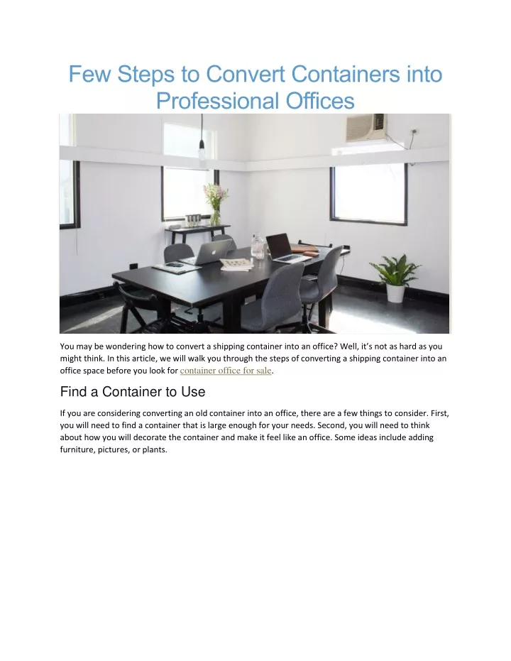 few steps to convert containers into professional