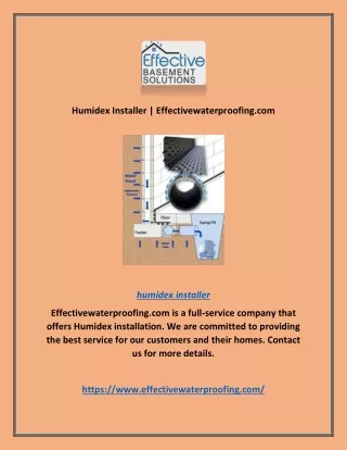 Humidex Installer | Effectivewaterproofing.com