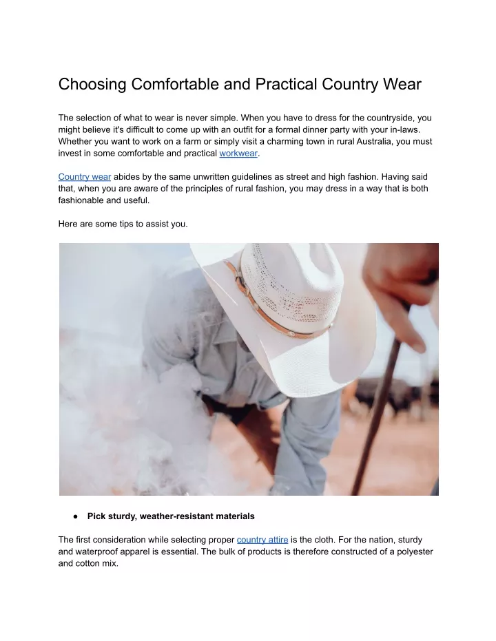 choosing comfortable and practical country wear