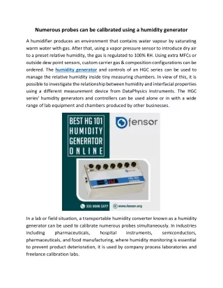 Humidity Generator | Humidity Calibrator Manufacturer | FENSOR