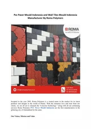 Pvc Paver Mould Indonesia and Wall Tiles Mould Indonesia Manufacturer By Roma Polymers.docx