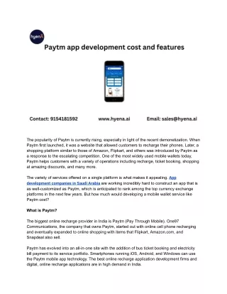 Paytm app development cost and features