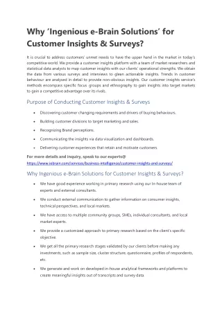 why ingenious e brain solutions for customer insights surveys