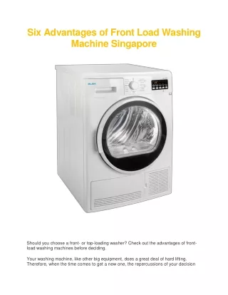 Six Advantages of Front Load Washing Machine Singapore