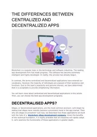 THE DIFFERENCES OF CENTRALIZED AND DECENTRALIZED APPS