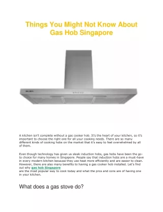 Things You Might Not Know About Gas Hob Singapore