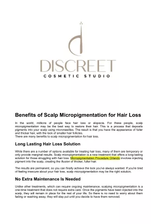 Benefits of Scalp Micropigmentation for Hair Loss