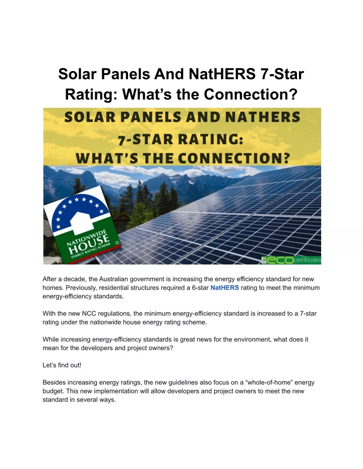 solar panels and nathers 7 star rating what