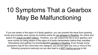 10 symptoms that a gearbox may be malfunctioning