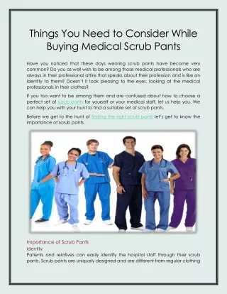 Things You Need to Consider While Buying Medical Scrub Pants