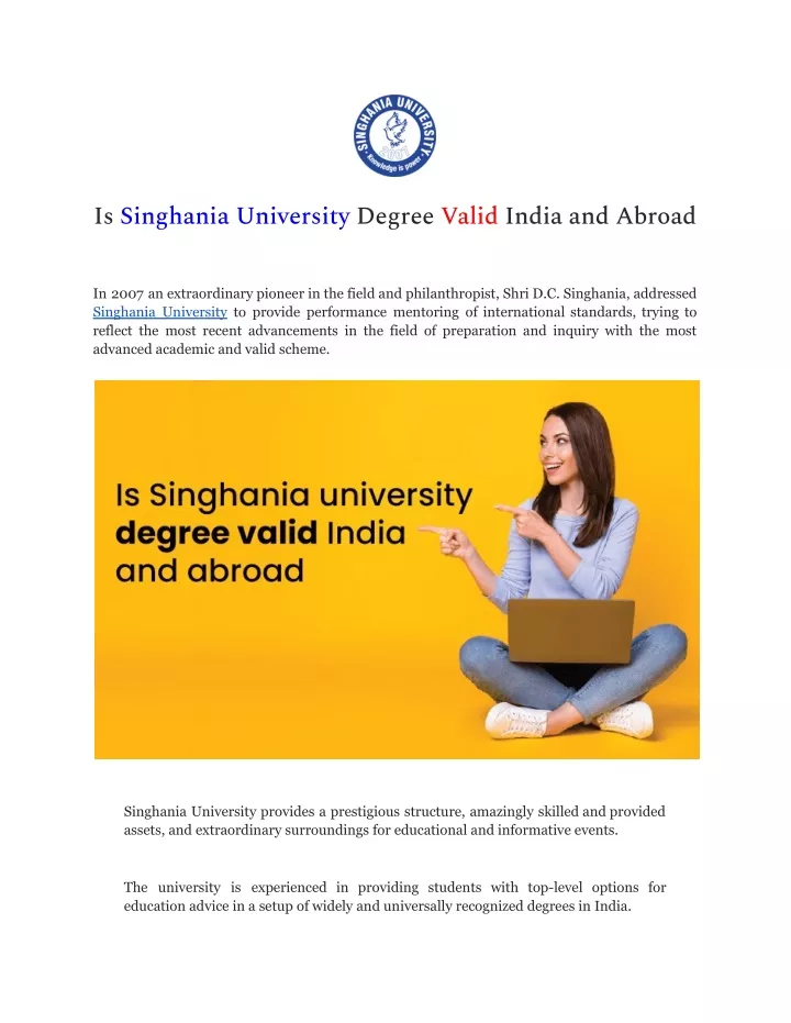is singhania university degree valid india