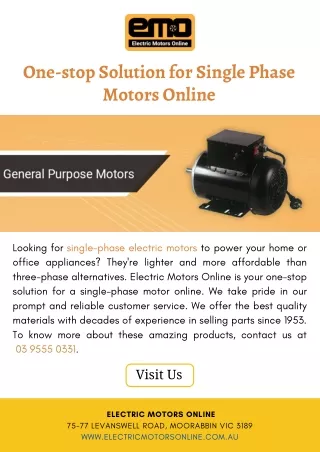 One-stop Solution for Single Phase Motors Online