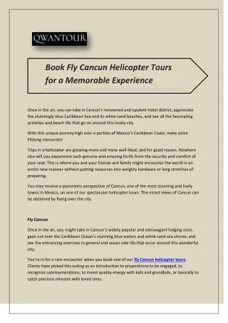 Book Fly Cancun Helicopter Tours for a Memorable Experience